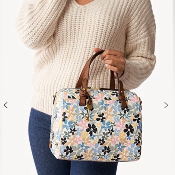 Fossil Rachel Satchel Floral Pattern Women's Handbag Colorful Bowling Bag Purse - Picture 4 of 8